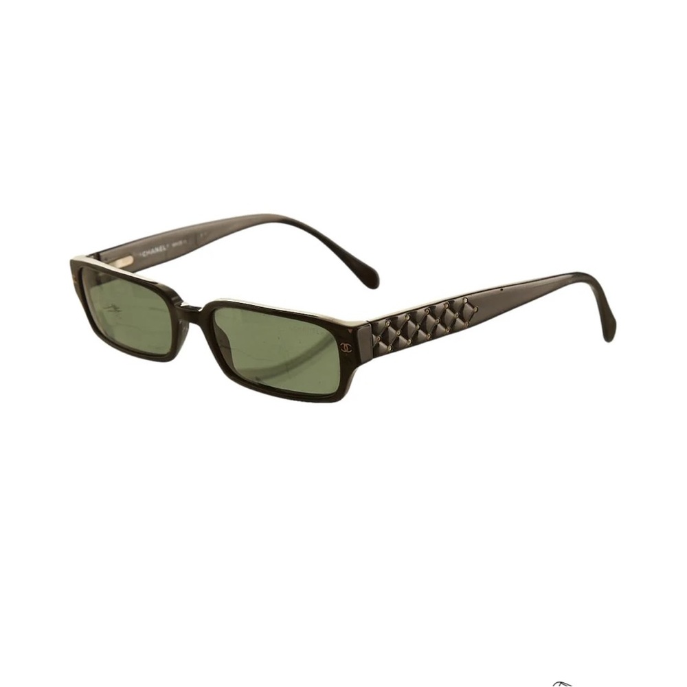 Vintage CHANEL Quilted Black Sunglasses with Green Tint